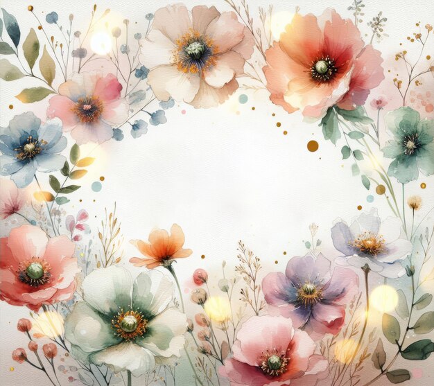 Watercolor floral frame in pastel shades ideal for invitations greeting cards and spring designs