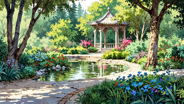 Watercolor floral garden illustration