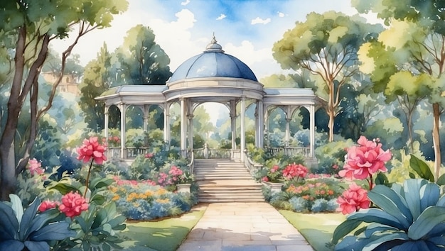 Watercolor floral garden illustration