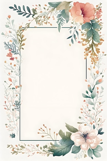 Watercolor floral illustration beautiful delicate spring flowers with borders on a white background Watercolor spring flowers postcard Generative AI