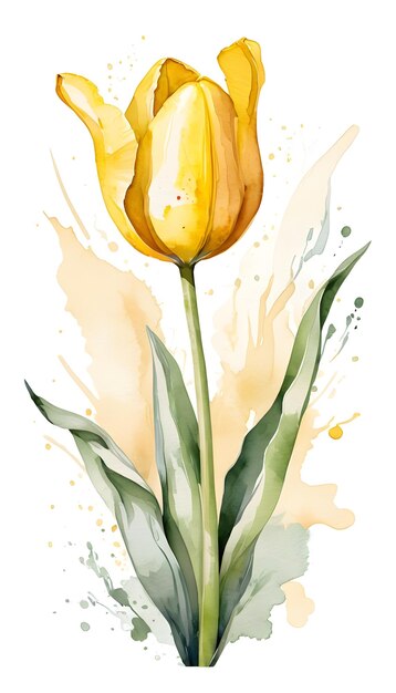 Watercolor floral illustration of yellow tullip