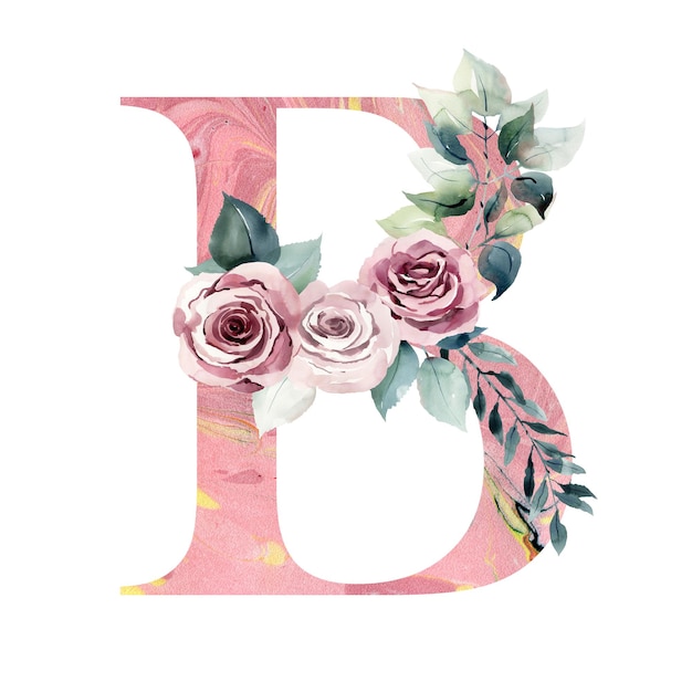 Watercolor floral letter B with roses