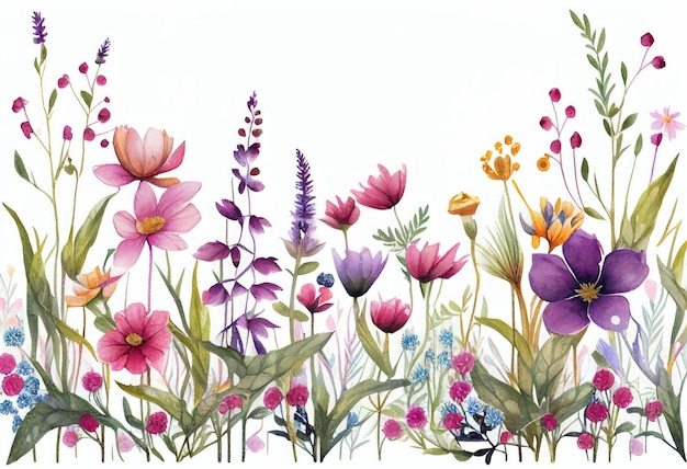 Watercolor floral pattern of meadow flowers by Generative AI