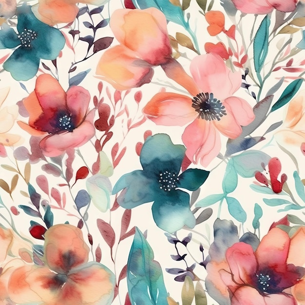 Watercolor floral pattern on a white background