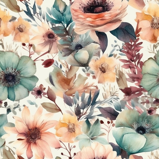 A watercolor floral pattern with a bouquet of flowers.