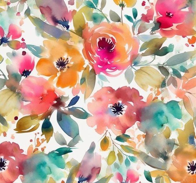 A watercolor floral pattern with a bouquet of flowers.