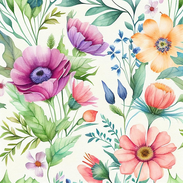 A watercolor floral pattern with a bouquet of flowers.