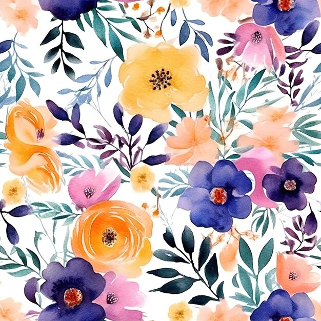 A watercolor floral pattern with flowers.