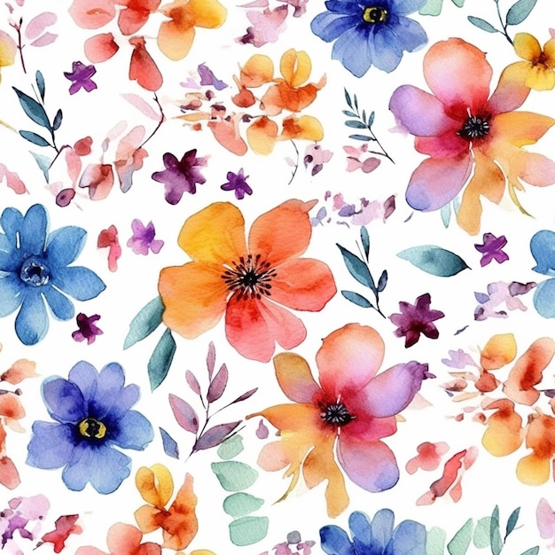 A watercolor floral pattern with flowers.