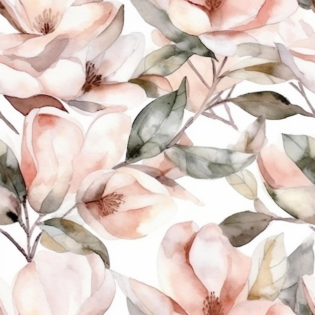 watercolor floral pattern with magnolia flowers