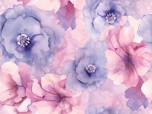 A watercolor floral pattern with pink flowers.