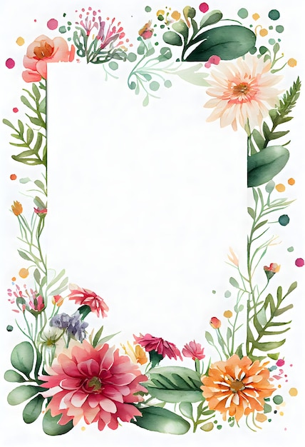 Watercolor floral postcard beautiful spring or summer flowers with a space for text on a white background Generative AI