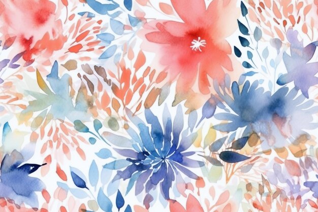 Watercolor Floral Seamless Pattern Ai generative