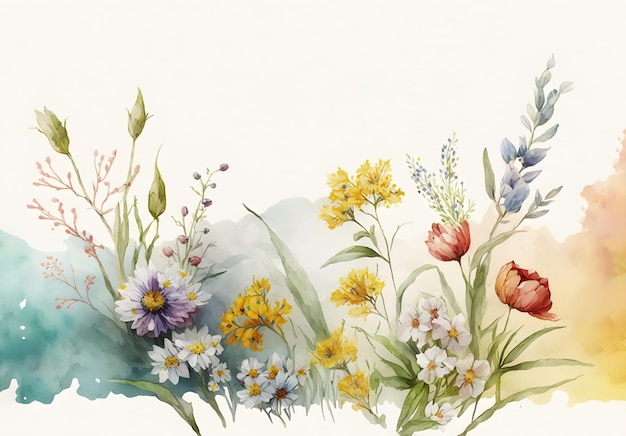 Watercolor floral seamless pattern with colorful wildflowers