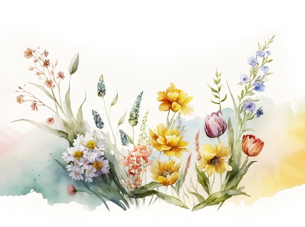 Watercolor floral seamless pattern with colorful wildflowers