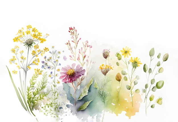 Watercolor floral seamless pattern with colorful wildflowers