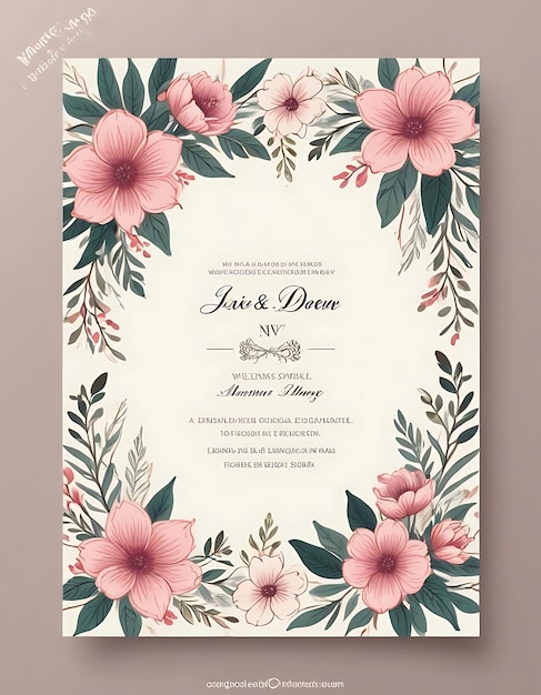 Watercolor Floral Wedding Invitation Card Design