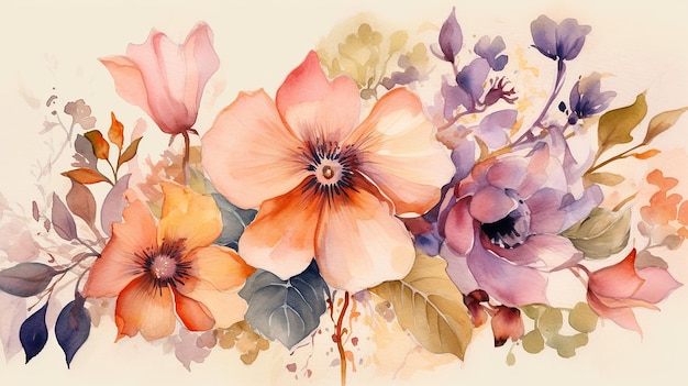 Watercolor floral with elegant flowers Generative AI