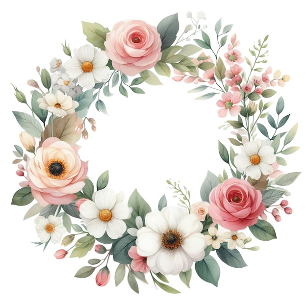 watercolor floral wreath clipart with a circular design