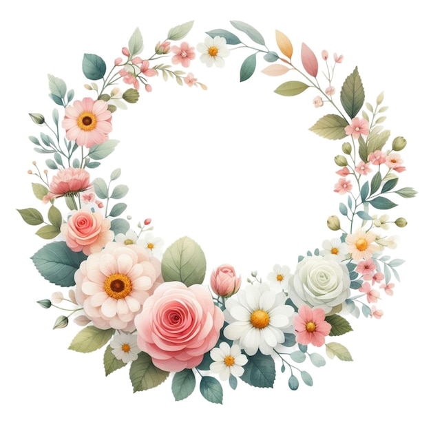 watercolor floral wreath clipart with a circular design