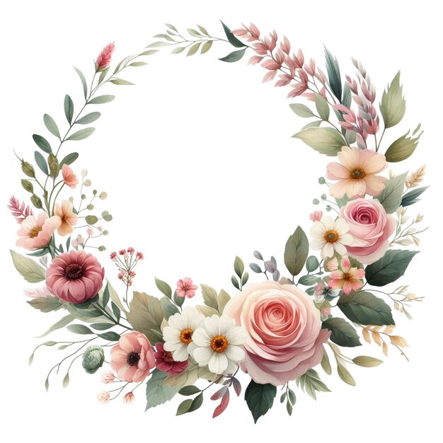 watercolor floral wreath clipart with a circular design