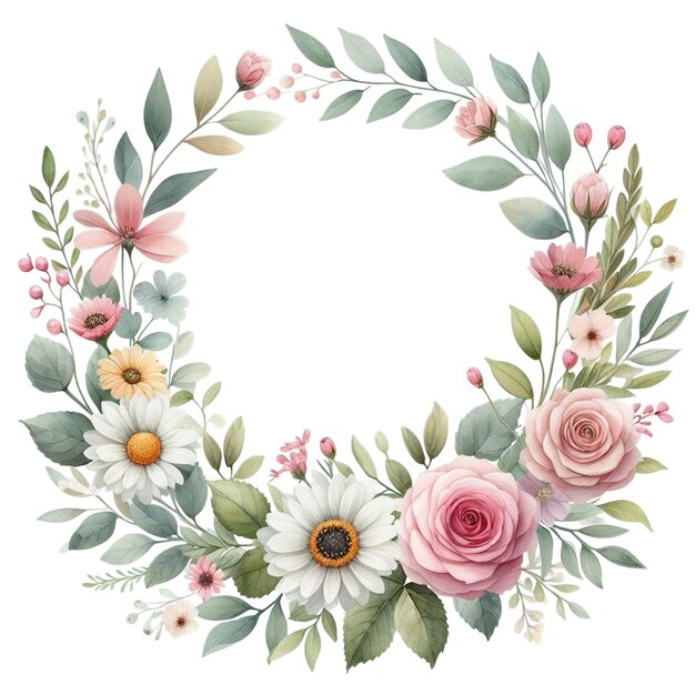 watercolor floral wreath clipart with a circular design