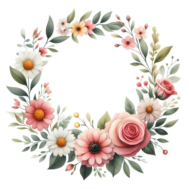 watercolor floral wreath clipart with a circular design