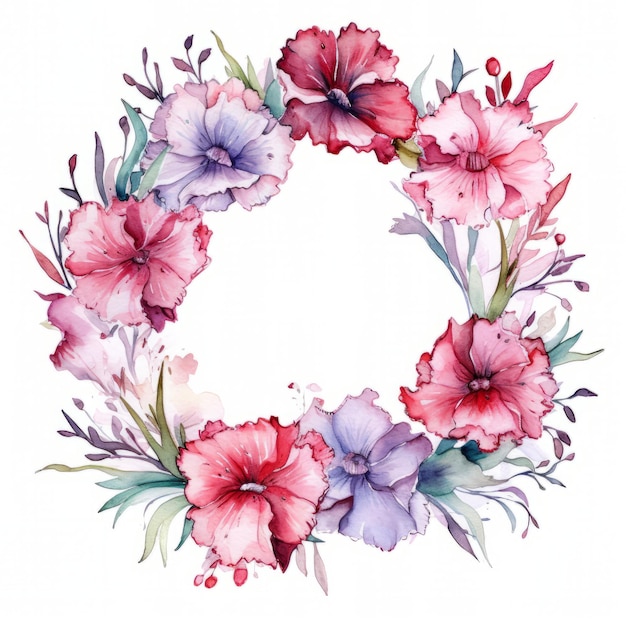 Watercolor floral wreath Hand painted floral wreath isolated on white background