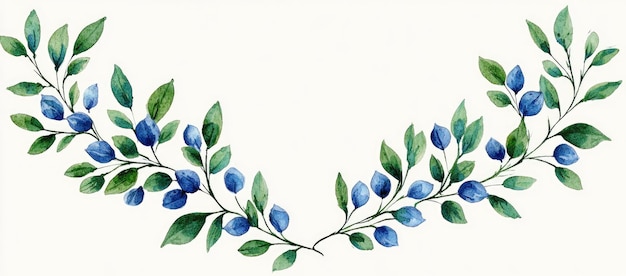 Photo watercolor floral wreath with blue berries and green leaves