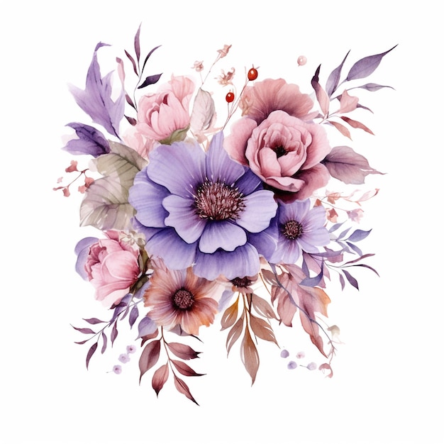 Watercolor florals for wedding invitation element by Generated AI