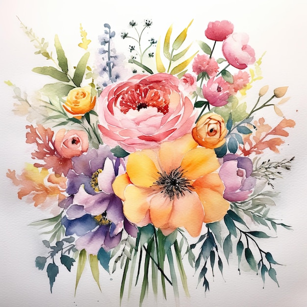 Watercolor flowe bouquet Illustration AI GenerativexA