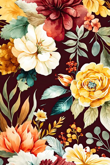 Watercolor Flower Background Illustration Generative AIxD