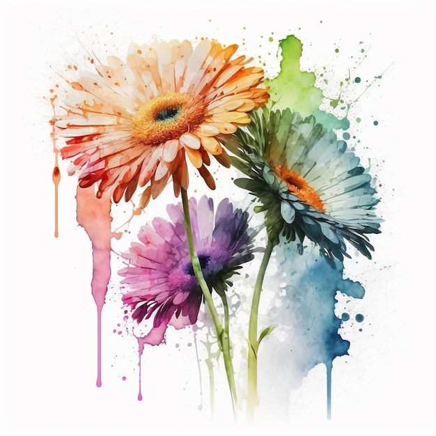 Watercolor Flower Floral Abstract Design White Background