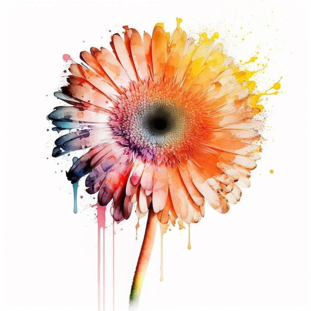 Watercolor Flower Floral Abstract Design White Background