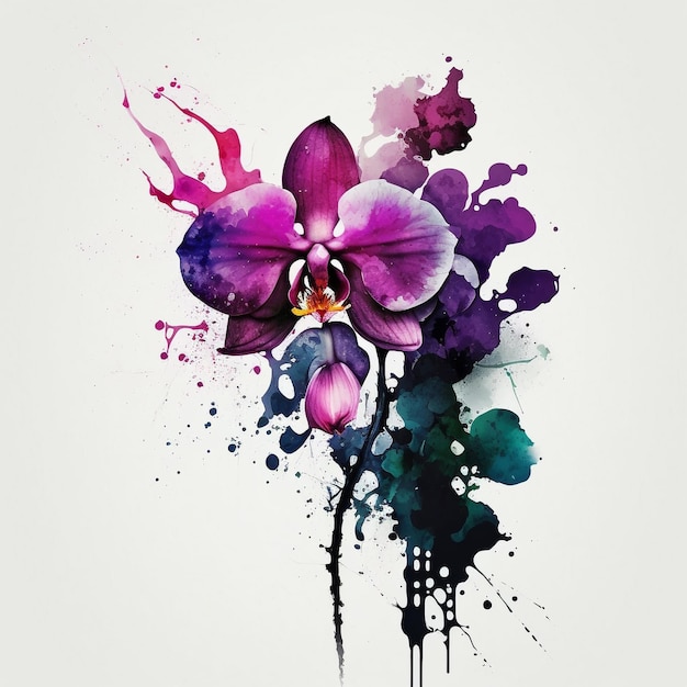 Watercolor Flower Floral Abstract Design White Background