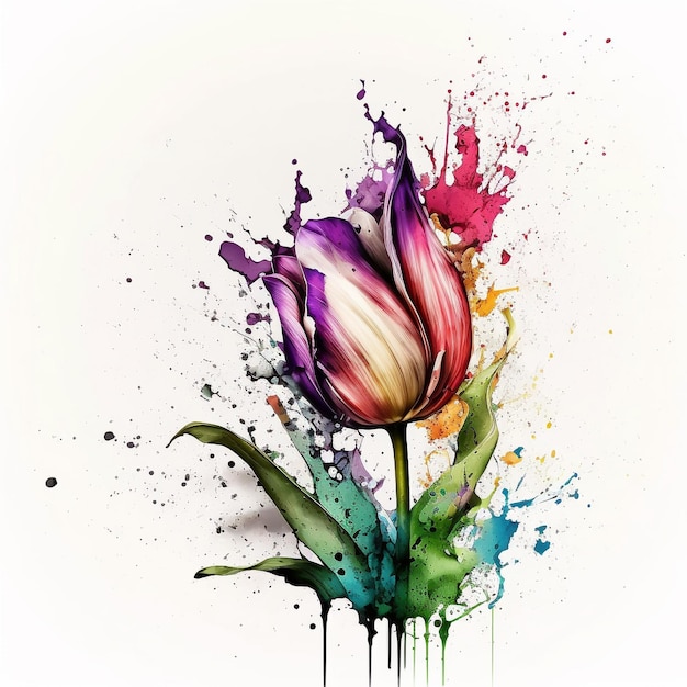 Watercolor Flower Floral Abstract Design White Background