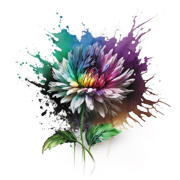 Watercolor Flower Floral Abstract Design White Background