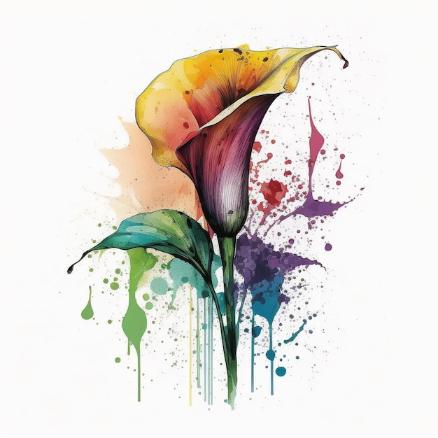 Watercolor Flower Floral Abstract Design White Background