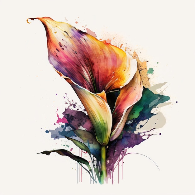 Watercolor Flower Floral Abstract Design White Background