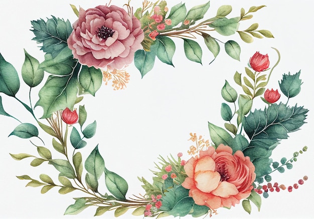 Watercolor Flower Frame Watercolour Floral Wreath Generative AI Illustration