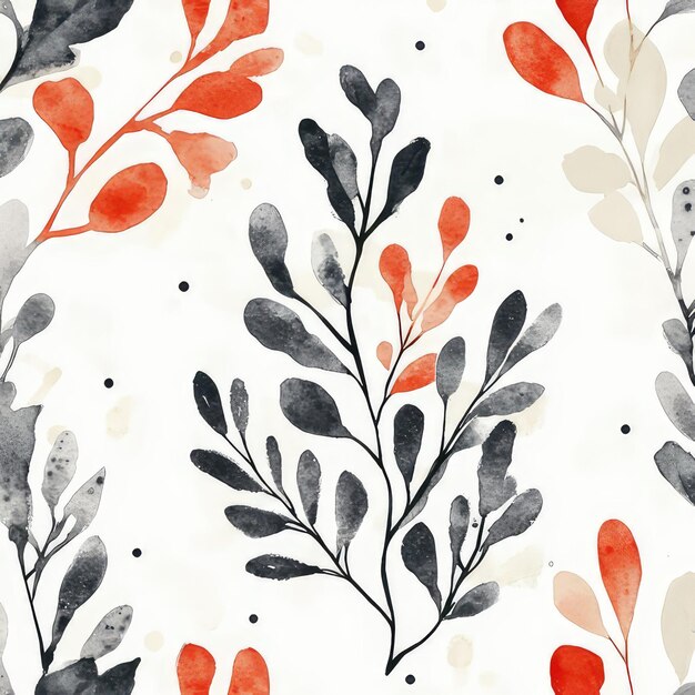 watercolor flower and leaves seamless pattern