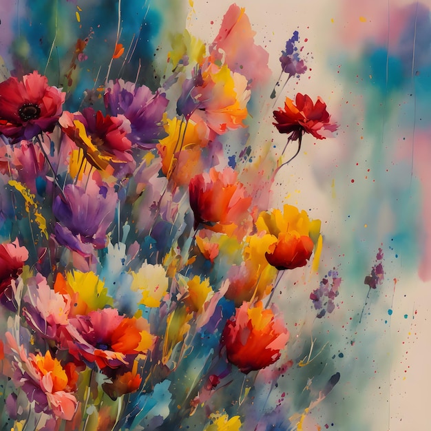 Watercolor flower painting composition Watercolor flower painting on a gradient background