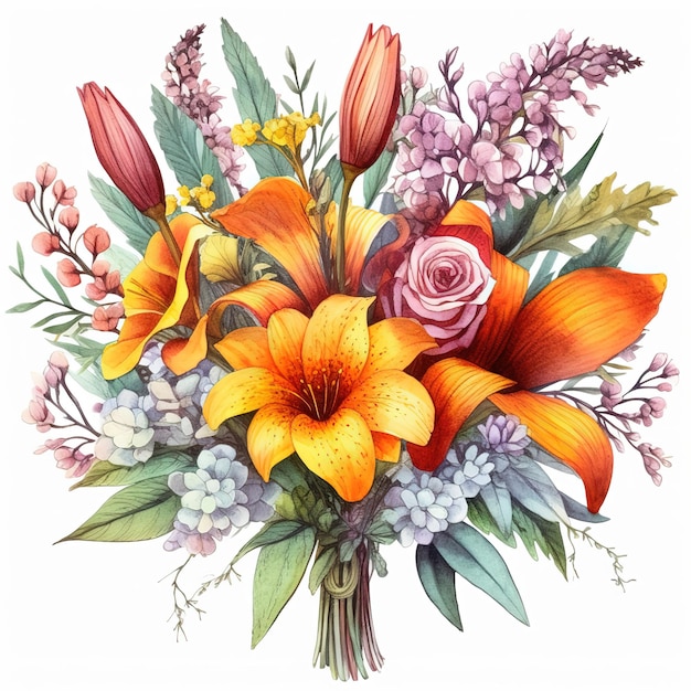 watercolor flowers bouquet