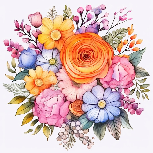 watercolor flowers bouquet