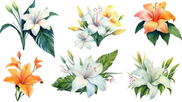 Watercolor Flowers Collection from Vanuatu on a Clean White Background Generative AI