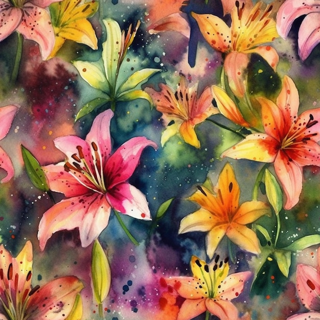 Watercolor flowers on a colorful background