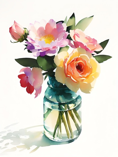 Watercolor Flowers Illustration Colorful Scandinavian Painting Bouquet