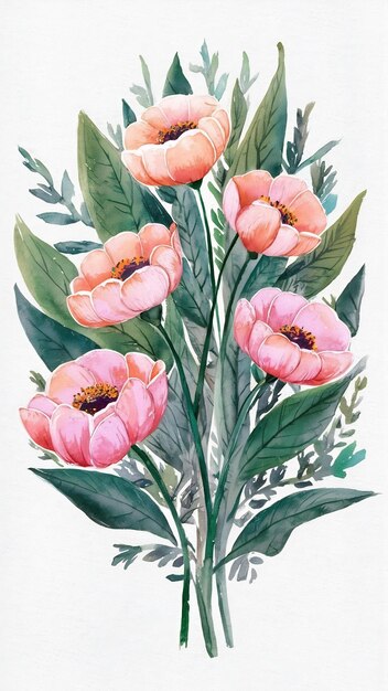 Watercolor flowers illustration gentle colors handmade