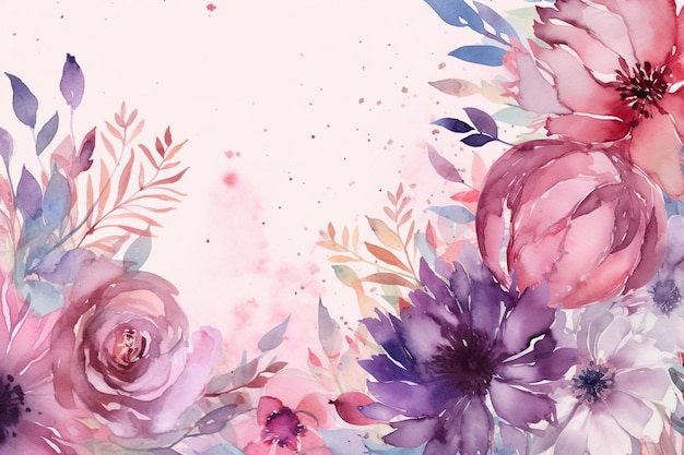 Watercolor flowers on a pink background