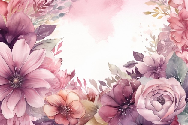 Watercolor flowers on a pink background